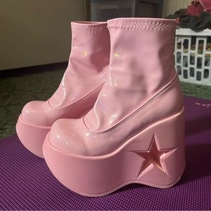 Demonia Bubblegum Pink Star Platform Ankle Boots